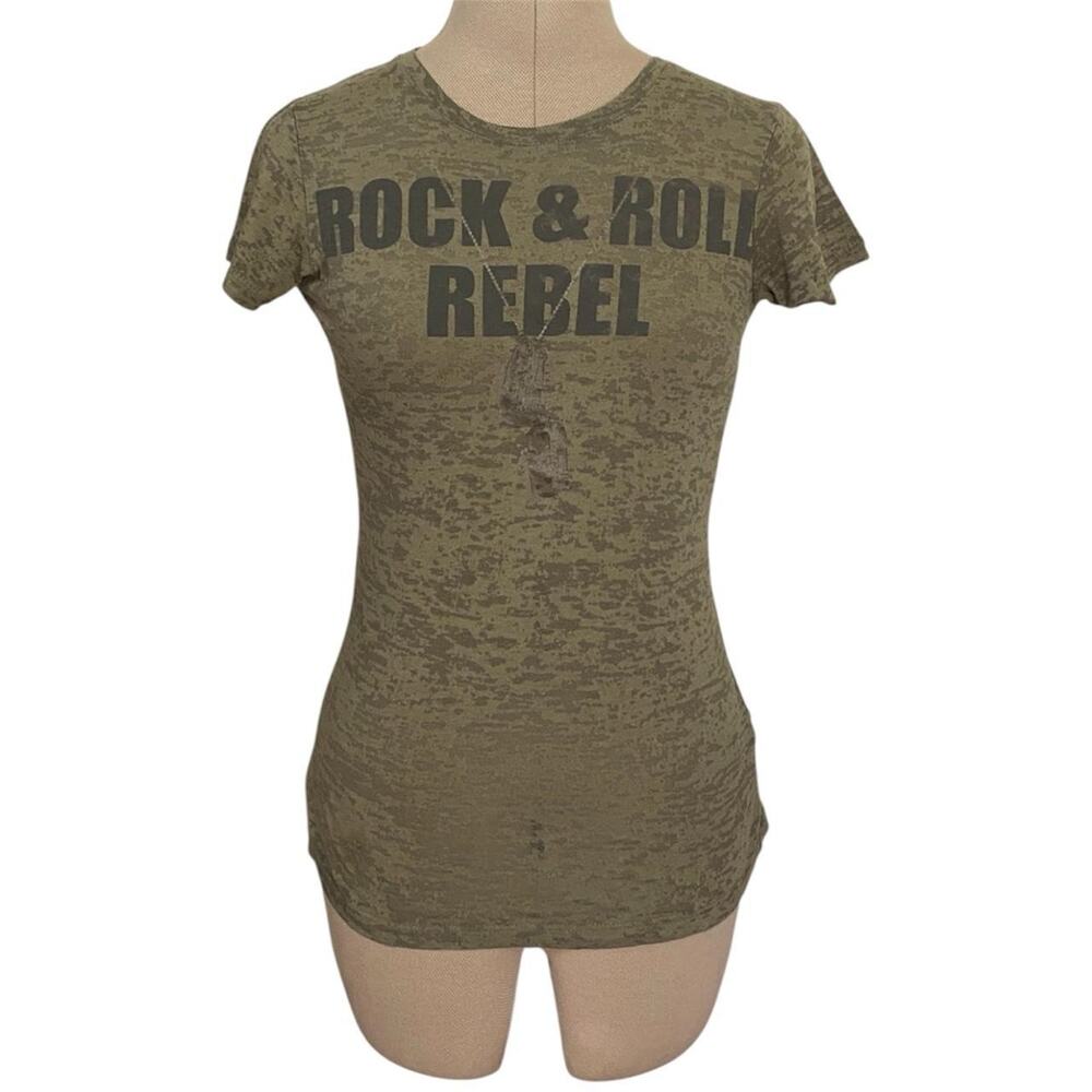 Abbey Dawn olive green Rock & Roll Rebel T-shirt, size S.